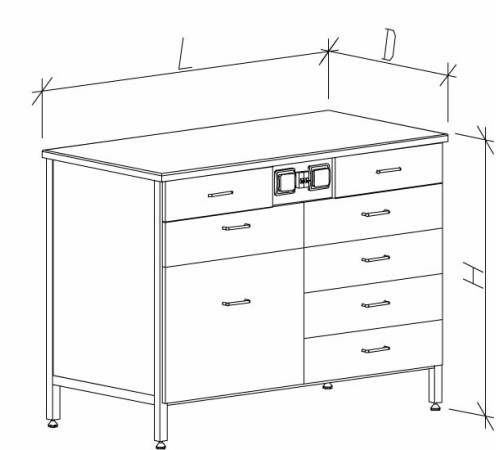 Стол-тумба с ящиками и розетками 1200 СТЛл-М с/я.р. (7+1)